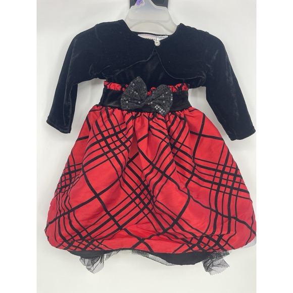 Blueberi Boulevard BabyGirls Size 12Months 2PieceDress & Shrug Red & Black F-207 - Picture 1 of 4